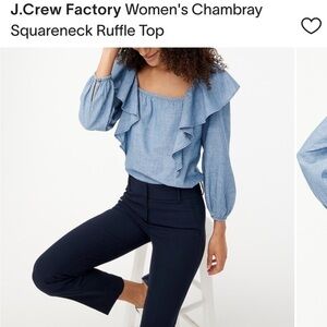 J Crew Chambray Cottagecore Nautical Beach Ruffle Blouse Top Size Large